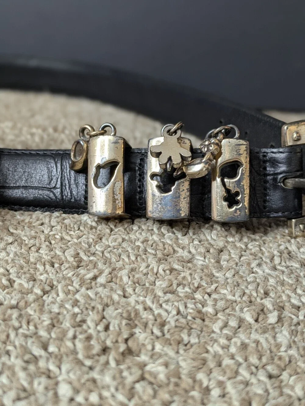 Brighton Disney Mickey Mouse Vintage Leather Belt Silver Charms S 3013M